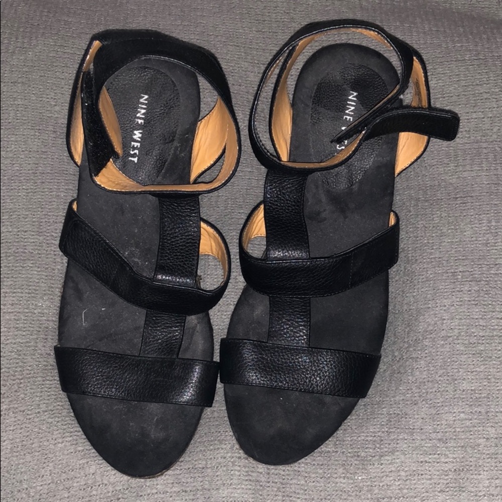 Black strapped wedges